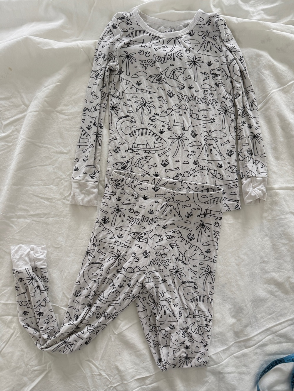 Bamboo Caden lane White Dinosaur Print coloring Pajama Set